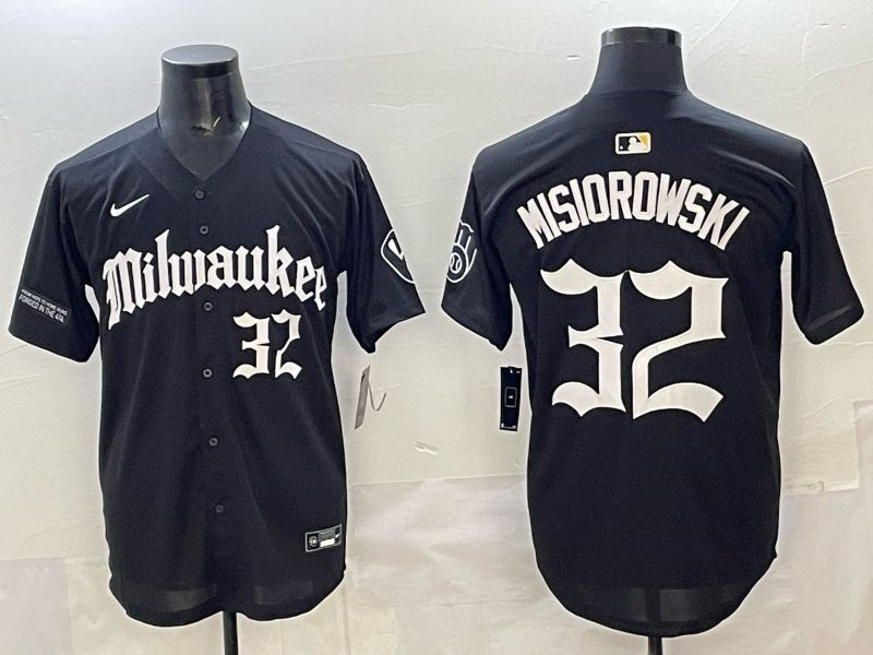 Men 2025 Milwaukee Brewers #32 Misiorowski Black Five generations Joint Name Nike MLB Jersey style 10